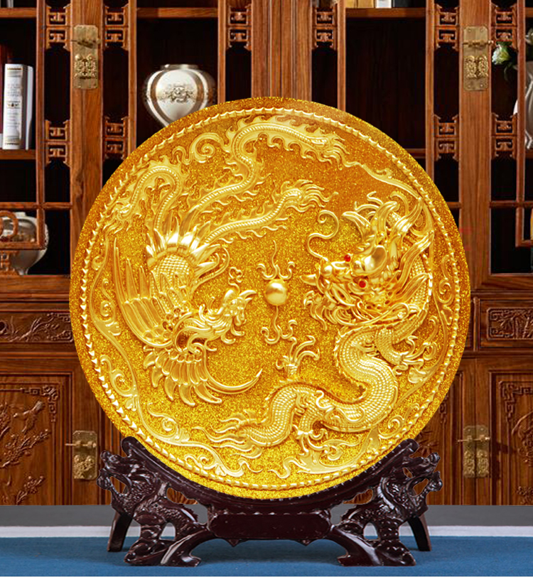 龙凤呈祥送新人结婚礼物金箔漆线雕高档礼品新古典中国风客厅摆件